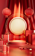 3D rendering creative picture of Chinese style product exhibition platform