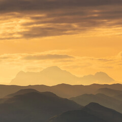 Fototapeta na wymiar Antisana volcano silhouette at sunrise, Antisana Ecological Reserve, Quito, Ecuador.
