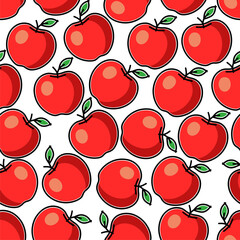 Seamless pattern with red apples in children's flat style, vector graphics
