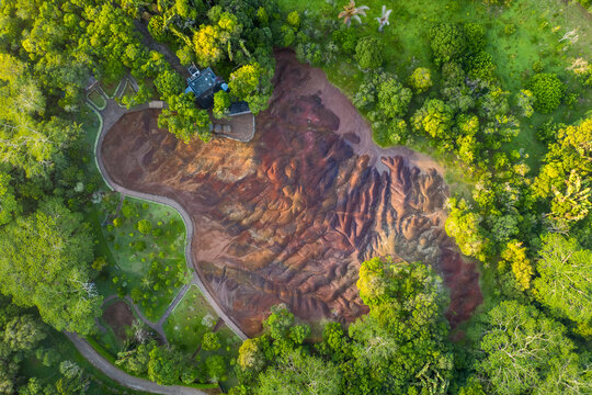 Aerial view of Chamarel Seven Colored Earth Geopark, La Gaulette, Mauritius.