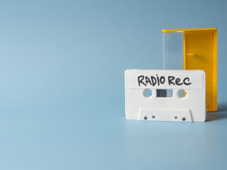 favorite song concept. vintage white cassette tape isolated on white background