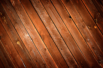Brown rich wooden background from diagonal planks