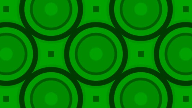 Background with moving pattern of circles and squares. Design. Moving ornament with repeating circles and squares. Animated background with colored geometric pattern