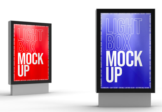 Urban Lightbox Billboard Mockup &ndash; Dual Vertical Displays with Bold Illumination for Street Ads, Event Promotions, or Nighttime Brand Visibility