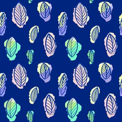 Rugzak naadloos patroon van bladeren op een blauwe achtergrond. Abstracte botanische patroon. Ontwerp voor textiel, papier, verpakking, web. Handgetekende illustratie © Tatyana Olina