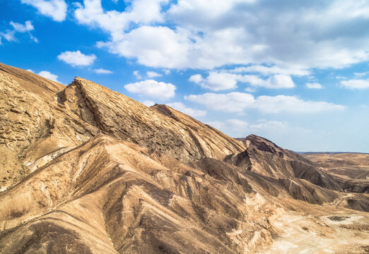 Aerial view of HaMakhtesh HaKatan, a geological erosional landform crater, Negev, Israel.
