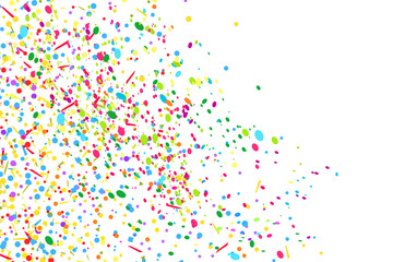 Confetti on white. Texture with many geometric elements on isolated background. Pattern for polygraphy, banners, t-shirts and textiles. Greeting cards