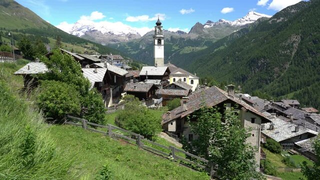 Idyllic sight in the beautiful village of Antagnod in the Ayas Valley, Aosta Valley, Italy.