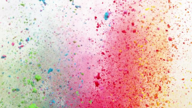 Super slow motion of colored powder explosion isolated on white background. Speed ramp effect. Filmed on high speed cinema camera, 1000fps.