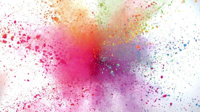Super slow motion of colored powder explosion isolated on white background. Speed ramp effect. Filmed on high speed cinema camera, 1000fps.