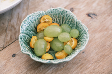 decoration flowers and food on wedding tables