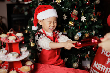 young girl celebrating Christmas at home