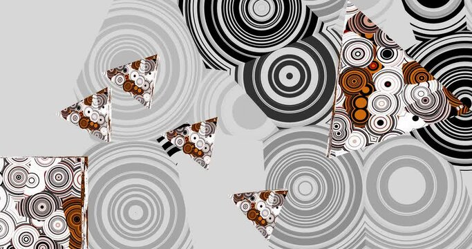 3d render with gray orange abstract background with circles and triangles