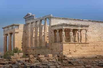 Fototapeta na wymiar Statue, Acropolis, The Porch of the Caryatids, Pandroseion, Europe, greece, athens, parthenon, ruins, ancient, history, 