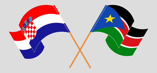 Crossed and waving flags of Croatia and South Sudan