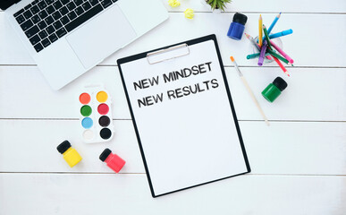 New mindset new results words letter, motivational self development business typography quotes concept