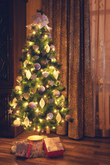 Christmas tree with gifts decor interior new year holiday