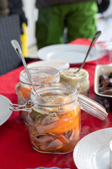 Swedish christmas table with festive food.