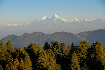 Foothills and snow-capped peaks of Himalaya mountain range viewed from Daman, Nepal