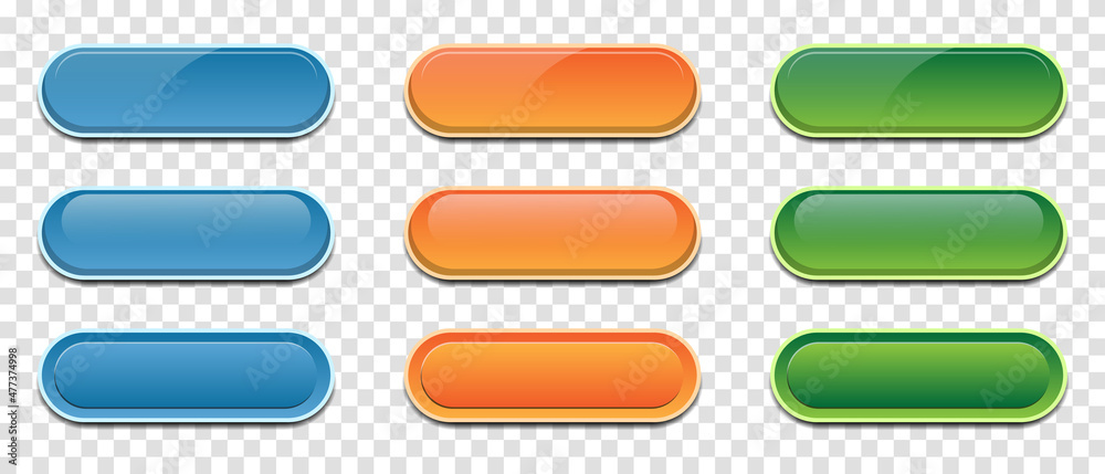 Poster user interface colorful buttons set. colorful glossy buttons set. vector illustration