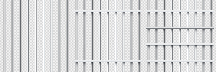 Fototapeta Realistic metal prison bars. Detailed jail cage, prison iron fence. Criminal background mockup. Creative vector illustration. obraz