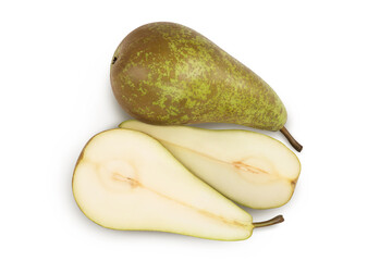 Green conference pear isolated on white background with clipping path and full depth of field, Top view. Flat lay