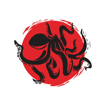 recommend clip art: vector illustration of an octopus with a red circle
