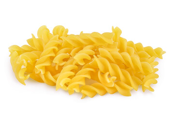 raw Fusilli pasta, isolated on white background with clipping path and full depth of field