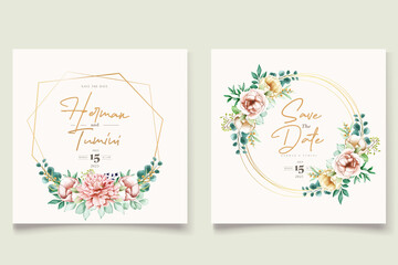 Fototapeta na wymiar hand drawn watercolor floral wedding card set
