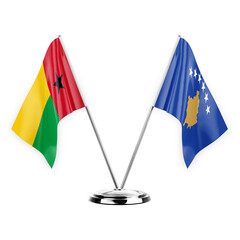 Two table flags isolated on white background 3d illustration, guinea-bissau and kosovo