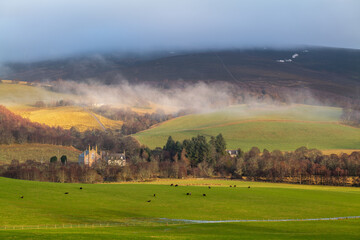 GLENFIDDICH, MORAY, SCOTLAND - 28 DECEMBER 2021: This is a scene of the mist clearing from the...