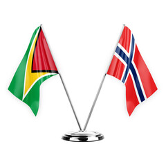 Two table flags isolated on white background 3d illustration, guyana and norway