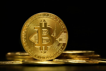 Bitcoin Cryptocurrency , gold coins , mining , future money	