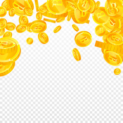 Thai baht coins falling. Elegant scattered THB coins. Thailand money. Superb jackpot, wealth or success concept. Vector illustration.