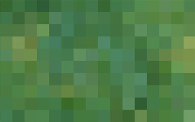 Green mosaic pixel background. Vector geometric texture from green squares. A backing of mosaic squares. Green background for post, screensaver, wallpaper, postcard, poster, banner, cover