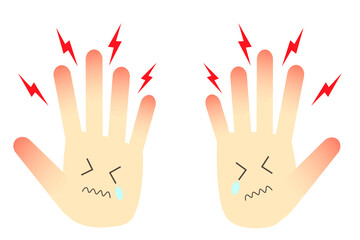 手荒れのイラスト。あかぎれ、しもやけ、手湿疹。