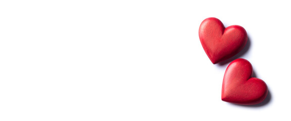 Two Red Wooden Hearts On White Background - Valentine's Day 