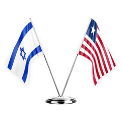 Two table flags isolated on white background 3d illustration, israel and liberia