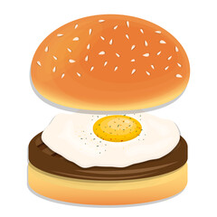 Burger with egg fried concept illustration meal food vector
