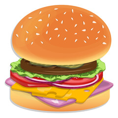 Burger with ham and cheese concept food vector