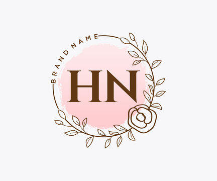 Initial HN feminine logo. Usable for Nature, Salon, Spa, Cosmetic and Beauty Logos. Flat Vector Logo Design Template Element.