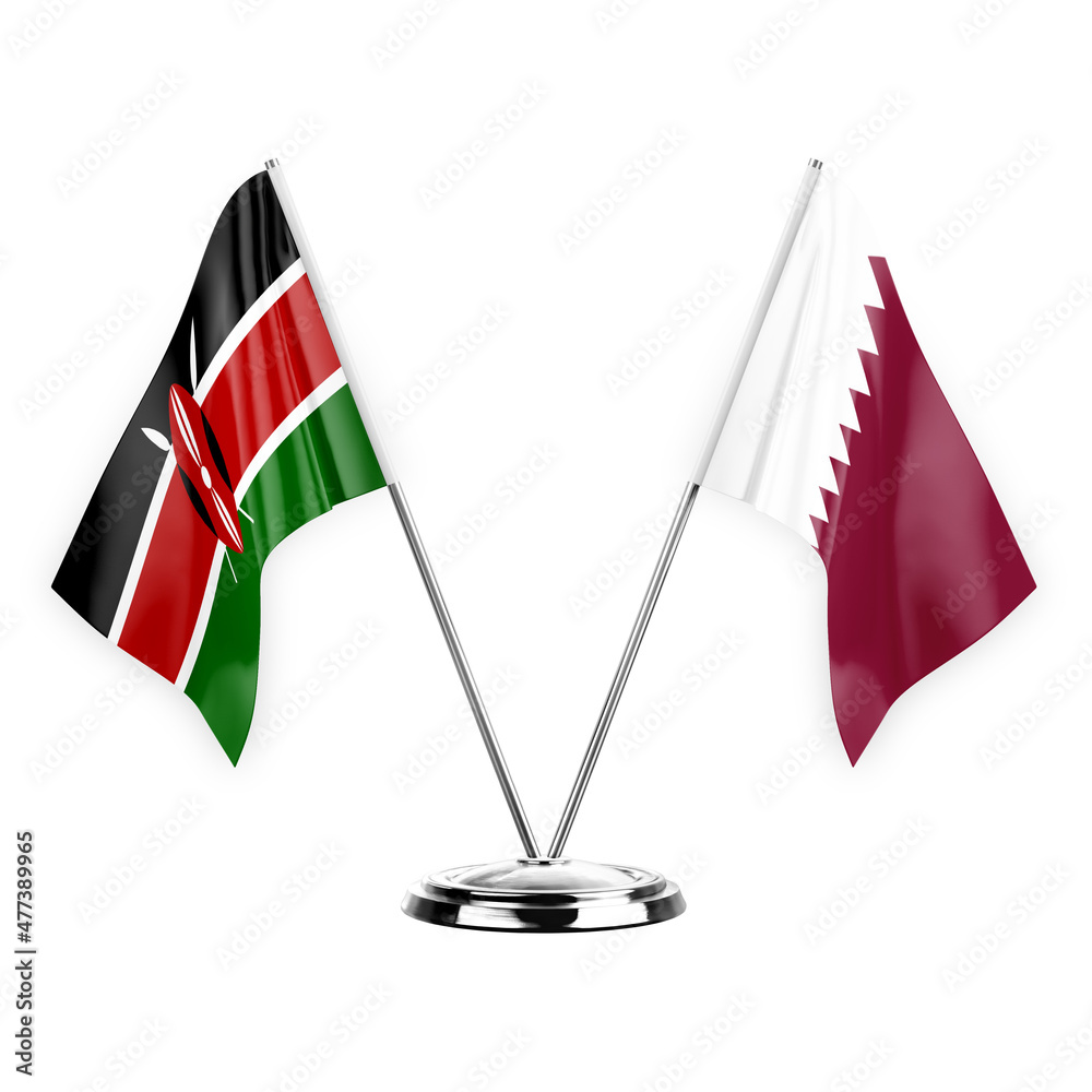 Wall mural Two table flags isolated on white background 3d illustration, kenya and qatar