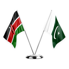 Two table flags isolated on white background 3d illustration, kenya and pakistan