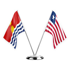 Two table flags isolated on white background 3d illustration, kiribati and liberia