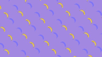 Colorful fruit pattern of fresh yellow bananas on purple background. Seamless pattern with banana. Realistic animation. 4K video motion - Powered by Adobe
