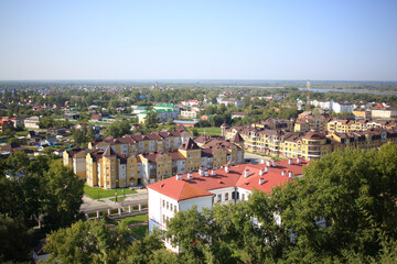 Fototapeta na wymiar View of the city of Tobolsk and the Irtysh river from the Kremlin wall