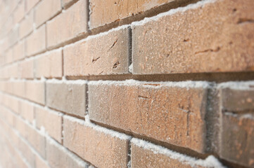 masonry with frost close-up in winter