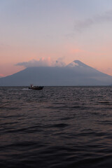 Volcano sunset on Lake Atitlan in Guatemala. 