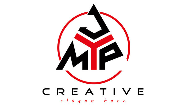 triangle badge with circle MJP letter logo design vector, business logo, icon shape logo, stylish logo template