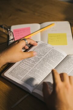 Close-up shot of person reading a book